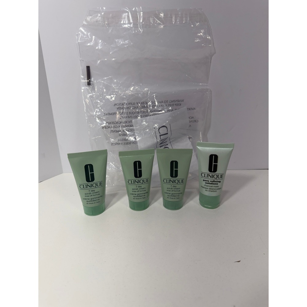 Clinique 7 Day Scrub Cream & Pore Refining Charcoal Mask 4pc Set 1oz Travel Size